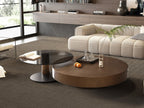 Bronze Copper Glass and Steel Round Pedestal Nested Coffee Tables