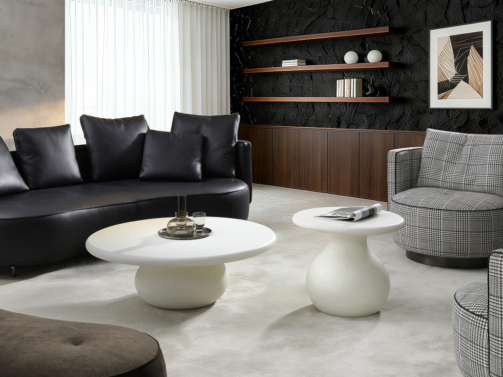 41" Beige Glass Round Pedestal Coffee Table