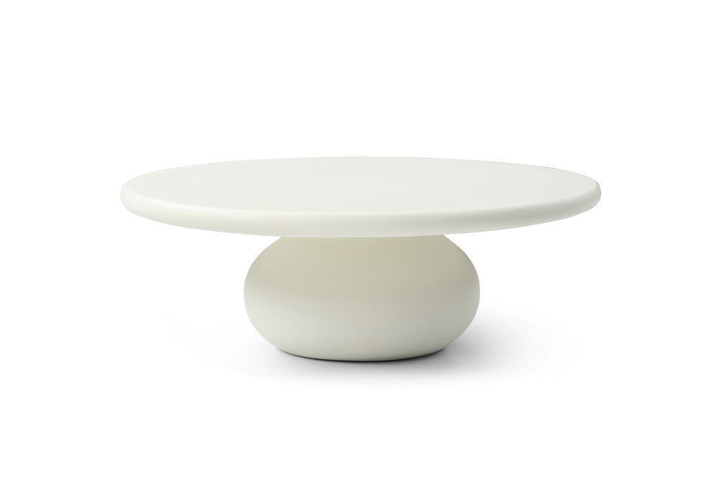 41" Beige Glass Round Pedestal Coffee Table