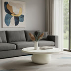 41" Beige Glass Round Pedestal Coffee Table