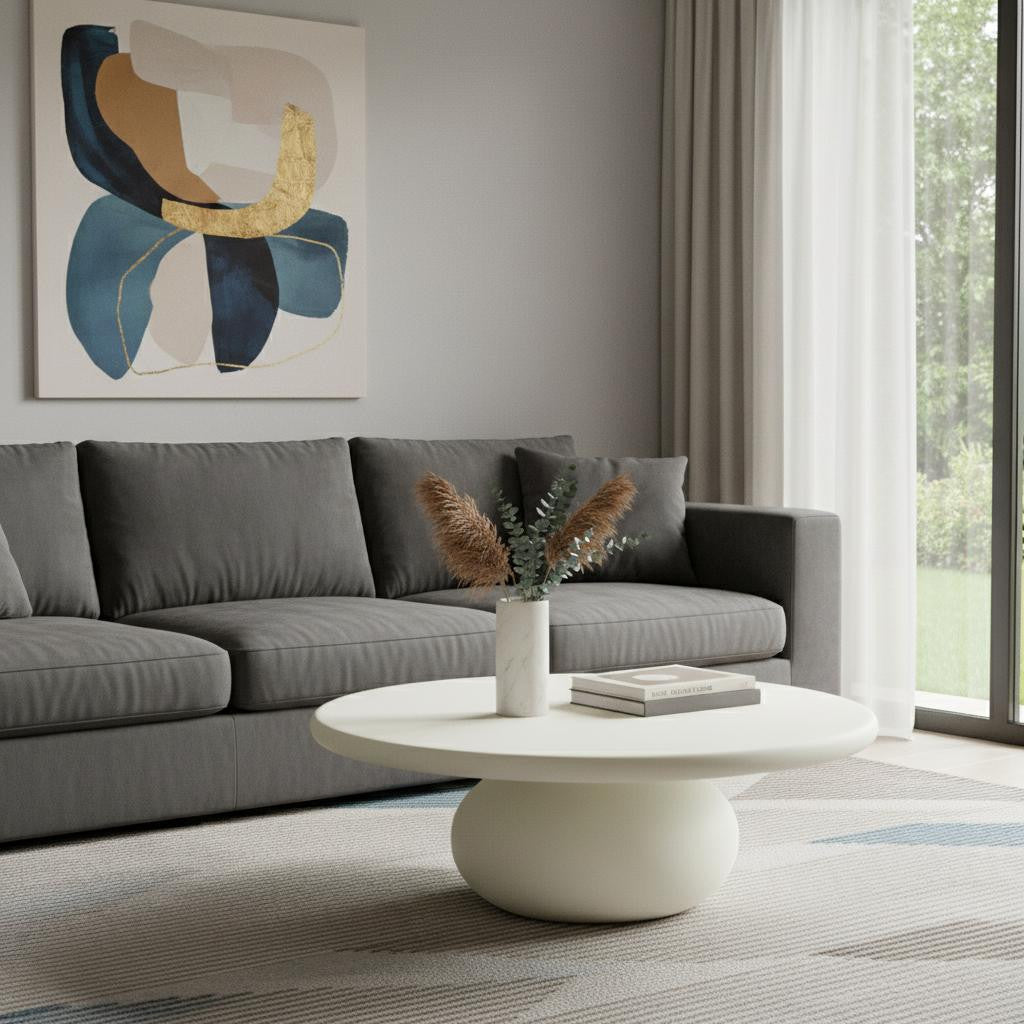 41" Beige Glass Round Pedestal Coffee Table