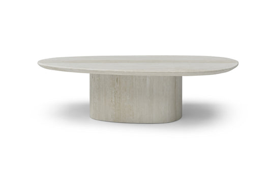 51" Beige Genuine Marble and Marble Oval Pedestal Coffee Table