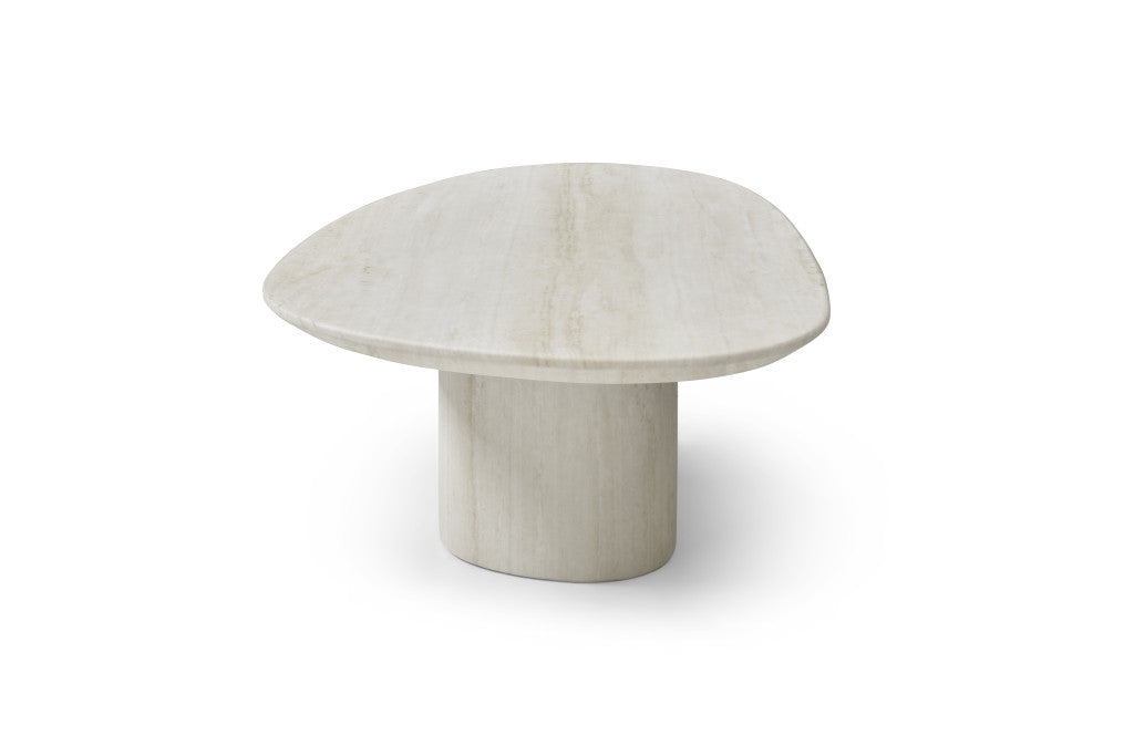 51" Beige Genuine Marble and Marble Oval Pedestal Coffee Table