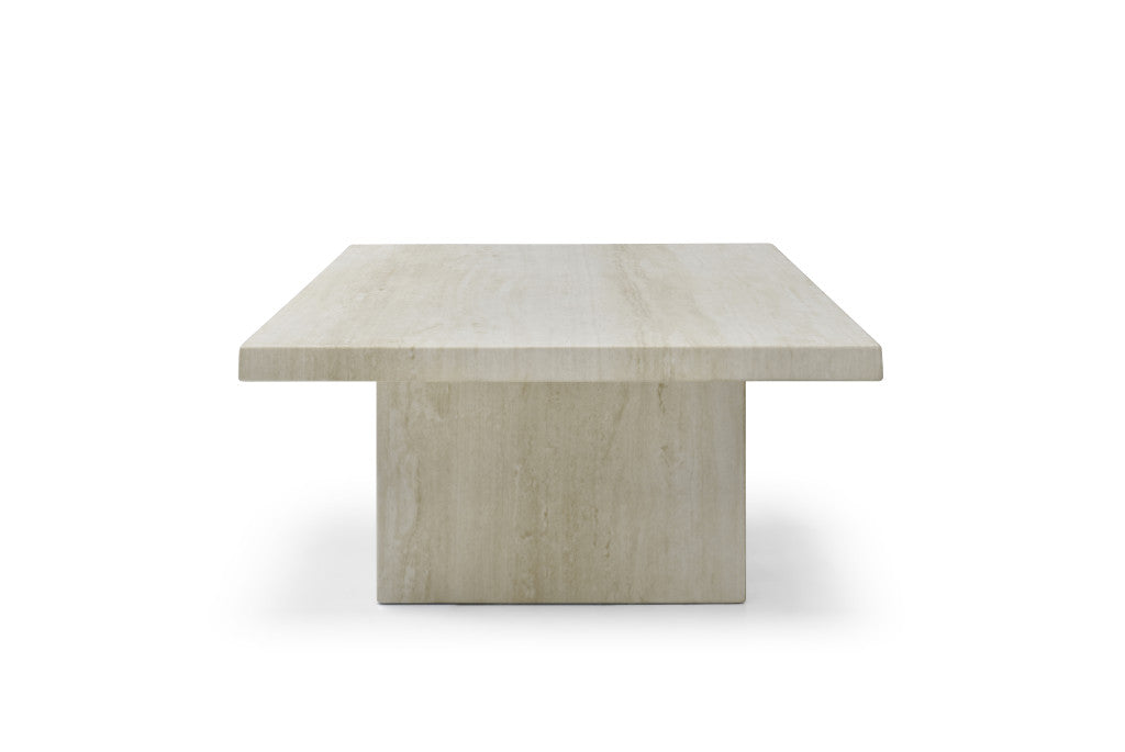 55" Beige Genuine Marble and Marble Double Pedestal Coffee Table
