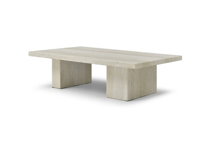 55" Beige Genuine Marble and Marble Double Pedestal Coffee Table