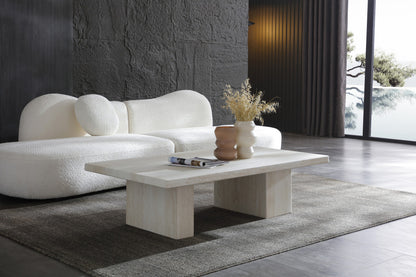 55" Beige Genuine Marble and Marble Double Pedestal Coffee Table