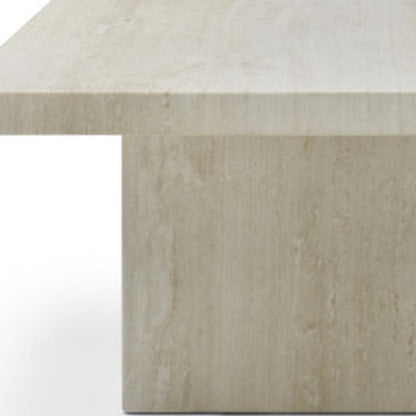 55" Beige Genuine Marble and Marble Double Pedestal Coffee Table