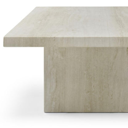 55" Beige Genuine Marble and Marble Double Pedestal Coffee Table