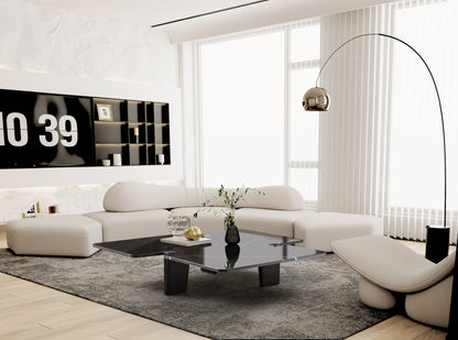 47" Black Genuine Marble and Solid Wood Free Form Coffee Table