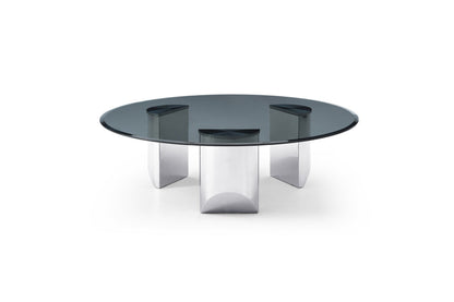 49" Black and Silver Glass and Stainless Steel Round Coffee Table