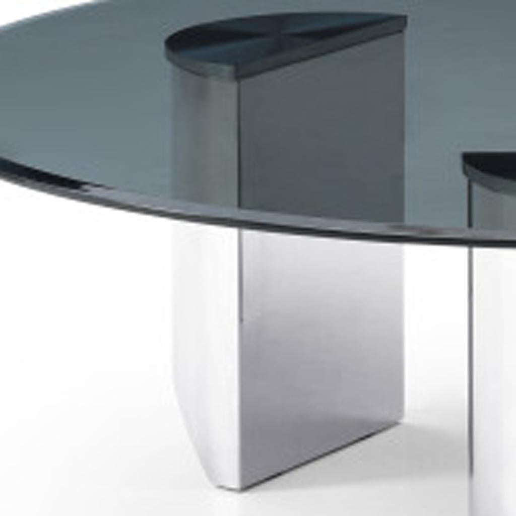 49" Black and Silver Glass and Stainless Steel Round Coffee Table
