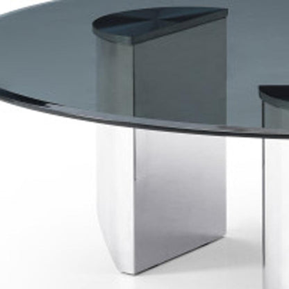 49" Black and Silver Glass and Stainless Steel Round Coffee Table