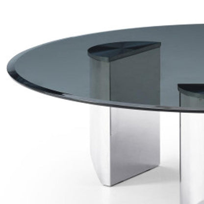 49" Black and Silver Glass and Stainless Steel Round Coffee Table