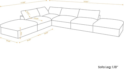 160" White Linen Blend Modular Wood Sofa With Ottoman And Storage