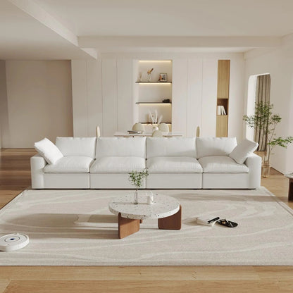 160" White Linen Blend Modular Wood Sofa