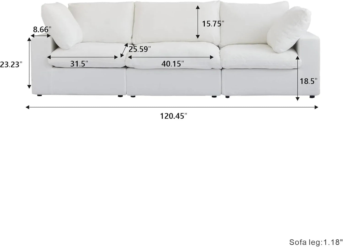 120" White Linen Blend Modular Wood Sofa