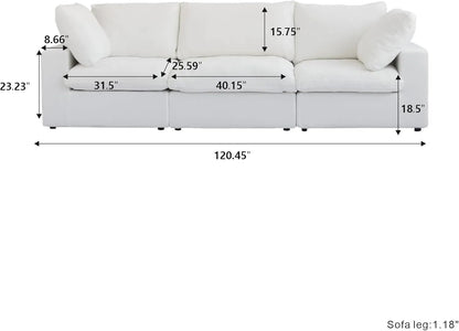 120" White Linen Blend Modular Wood Sofa