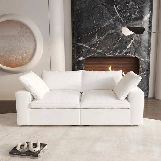 80" White Linen Blend Modular Wood Sofa