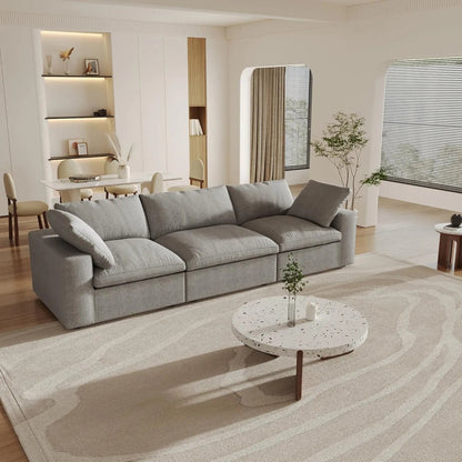 120" Light Gray Linen Blend Modular Wood Sofa