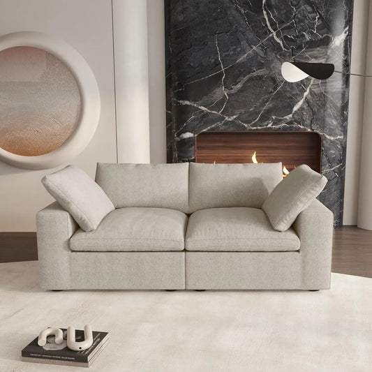 80" Khaki Linen Blend Modular Wood Sofa