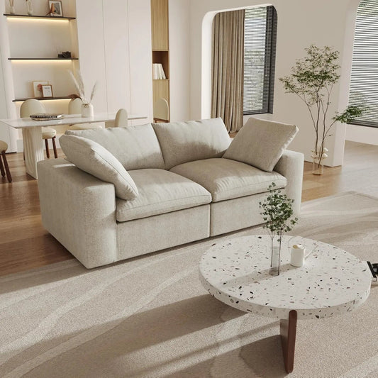 80" Khaki Linen Blend Modular Wood Sofa