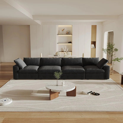 160" Black Linen Blend Modular Wood Sofa