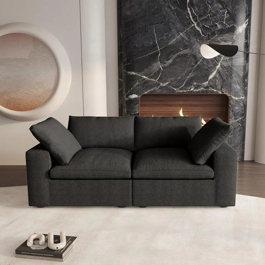 80" Black Linen Blend Modular Wood Sofa
