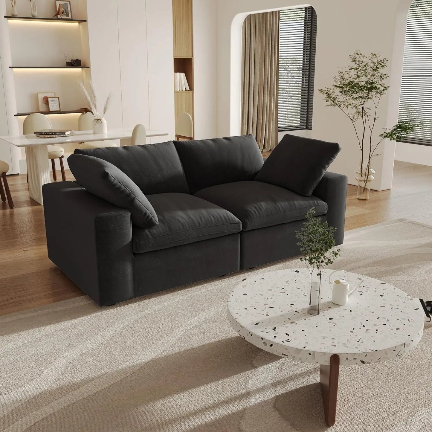 80" Black Linen Blend Modular Wood Sofa
