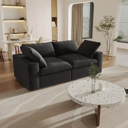 80" Black Linen Blend Modular Wood Sofa