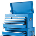 Set of Two Blue Multi-Tier Steel Rolling Cabinet With Lid