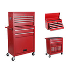 Set of Two Red Multi-Tier Steel Rolling Cabinet With Lid