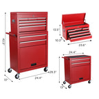 Set of Two Red Multi-Tier Steel Rolling Cabinet With Lid