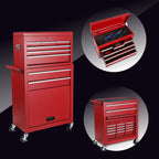 Set of Two Red Multi-Tier Steel Rolling Cabinet With Lid