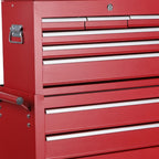 Set of Two Red Multi-Tier Steel Rolling Cabinet With Lid
