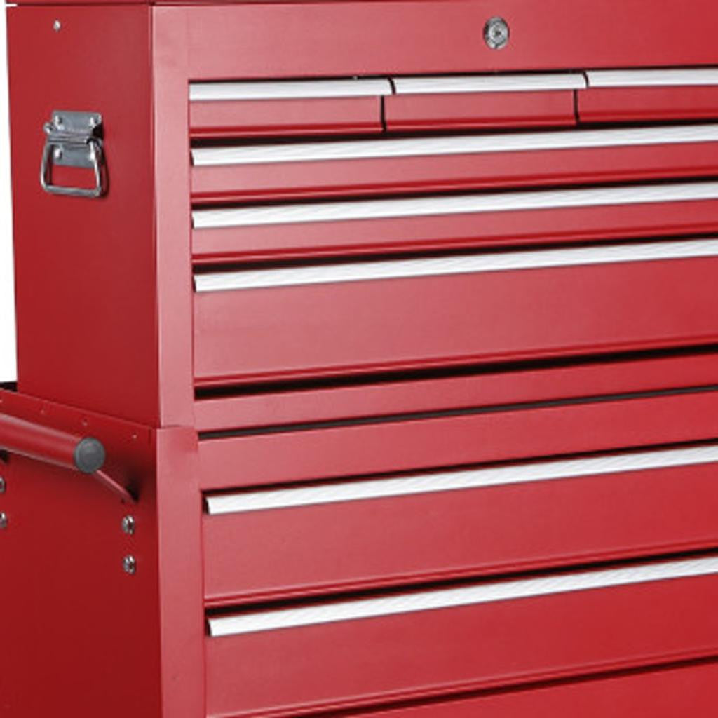Set of Two Red Multi-Tier Steel Rolling Cabinet With Lid