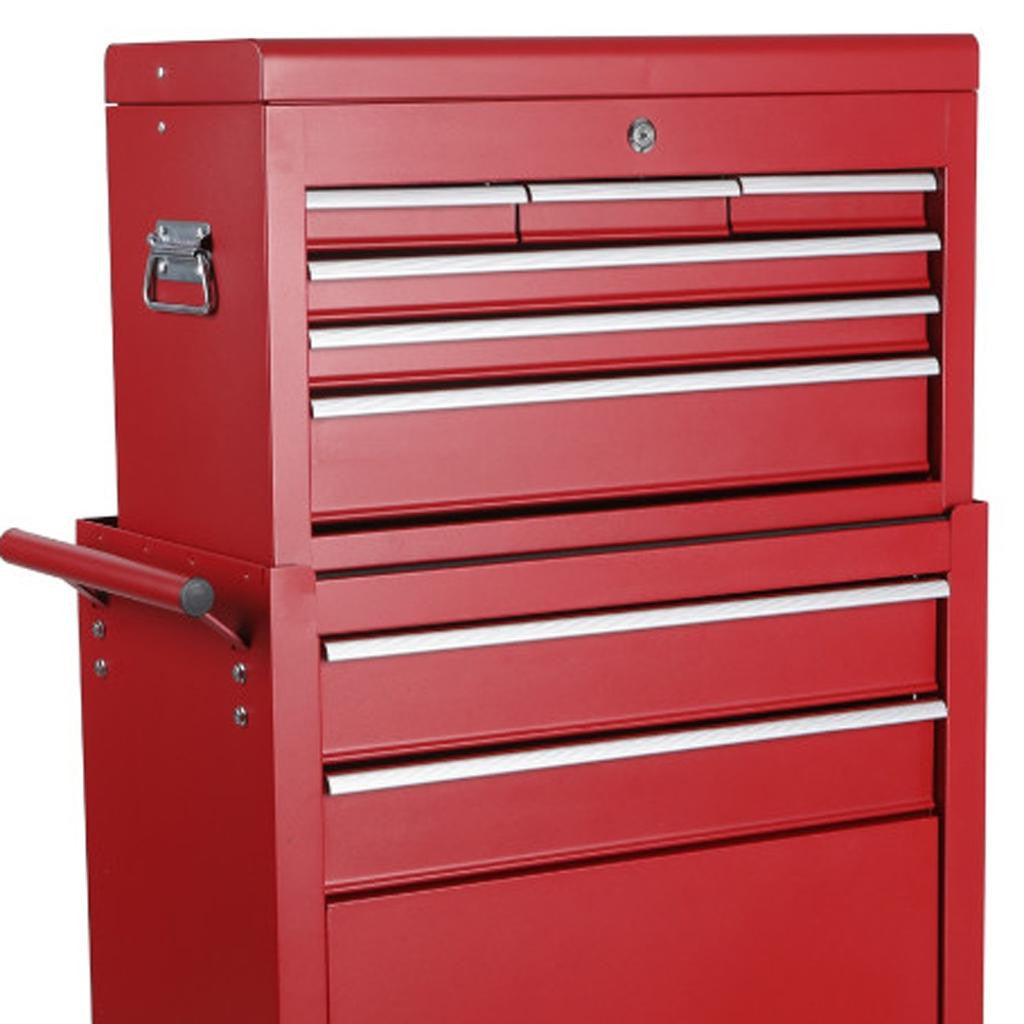 Set of Two Red Multi-Tier Steel Rolling Cabinet With Lid