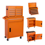 Set of Two Orange Multi-Tier Steel Rolling Cabinet With Lid