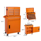 Set of Two Orange Multi-Tier Steel Rolling Cabinet With Lid
