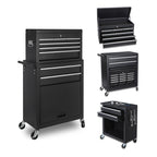 Set of Two Black Multi-Tier Steel Rolling Cabinet With Lid