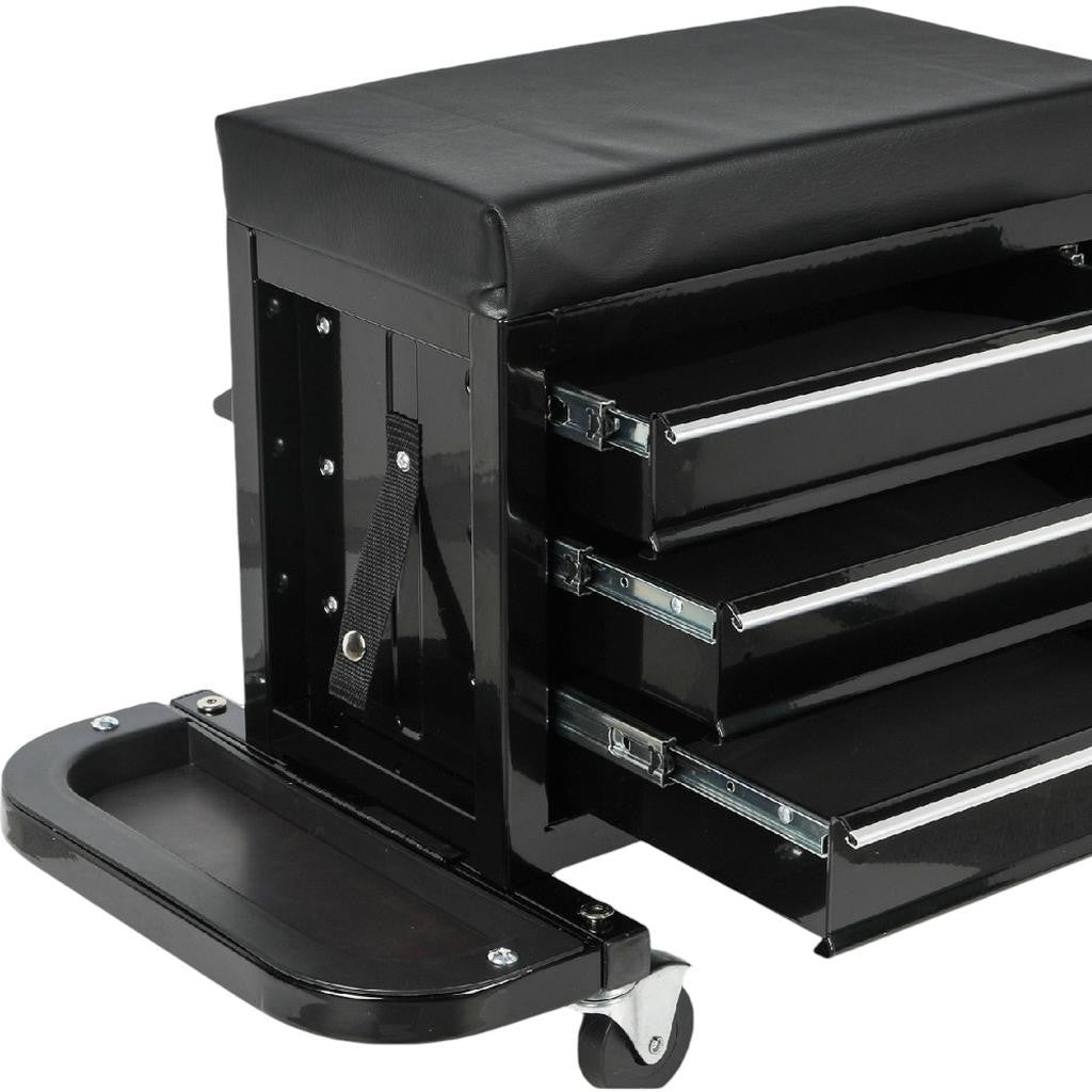 Set of Two Black Multi-Tier Steel Rolling Cabinet With Lid