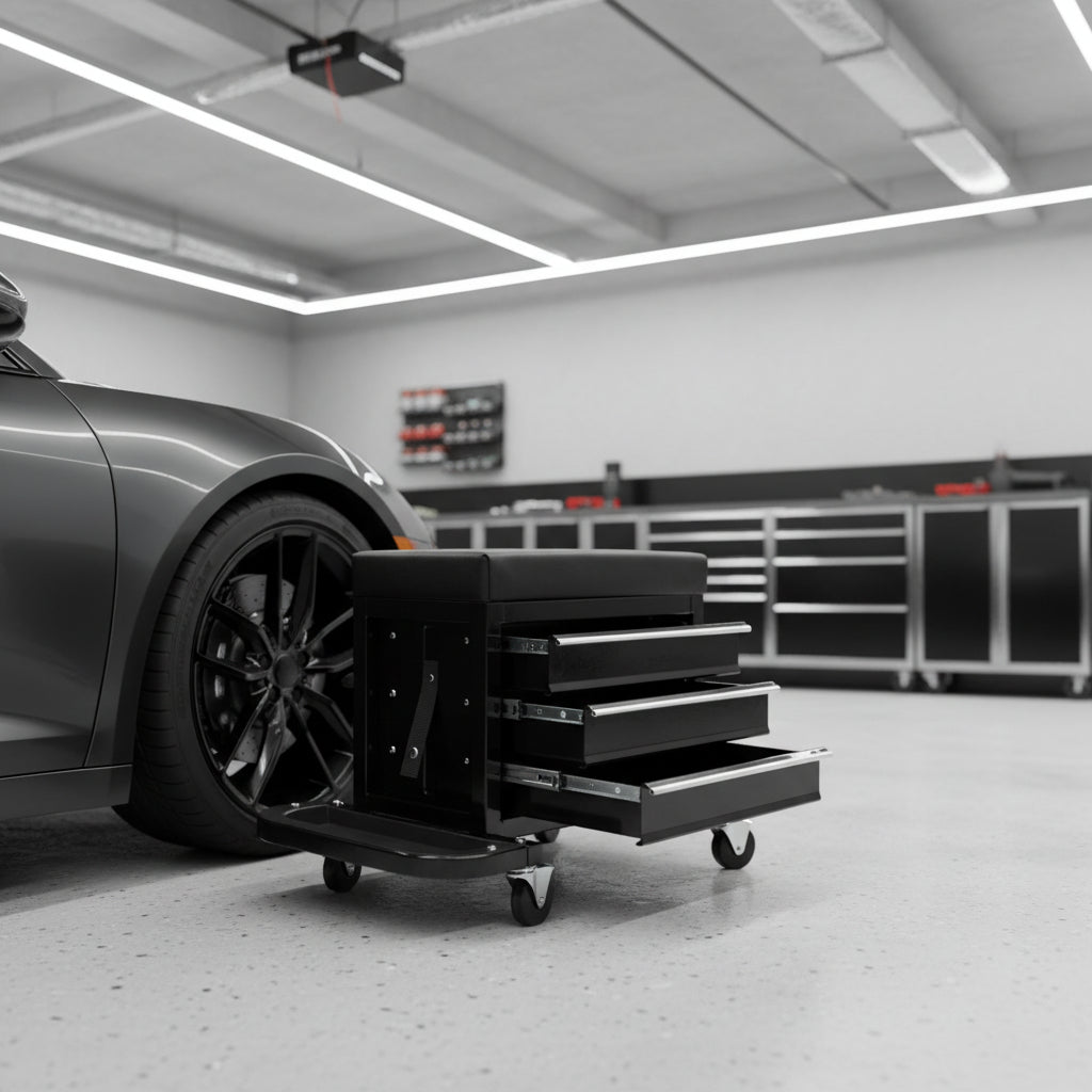 Set of Two Black Multi-Tier Steel Rolling Cabinet With Lid