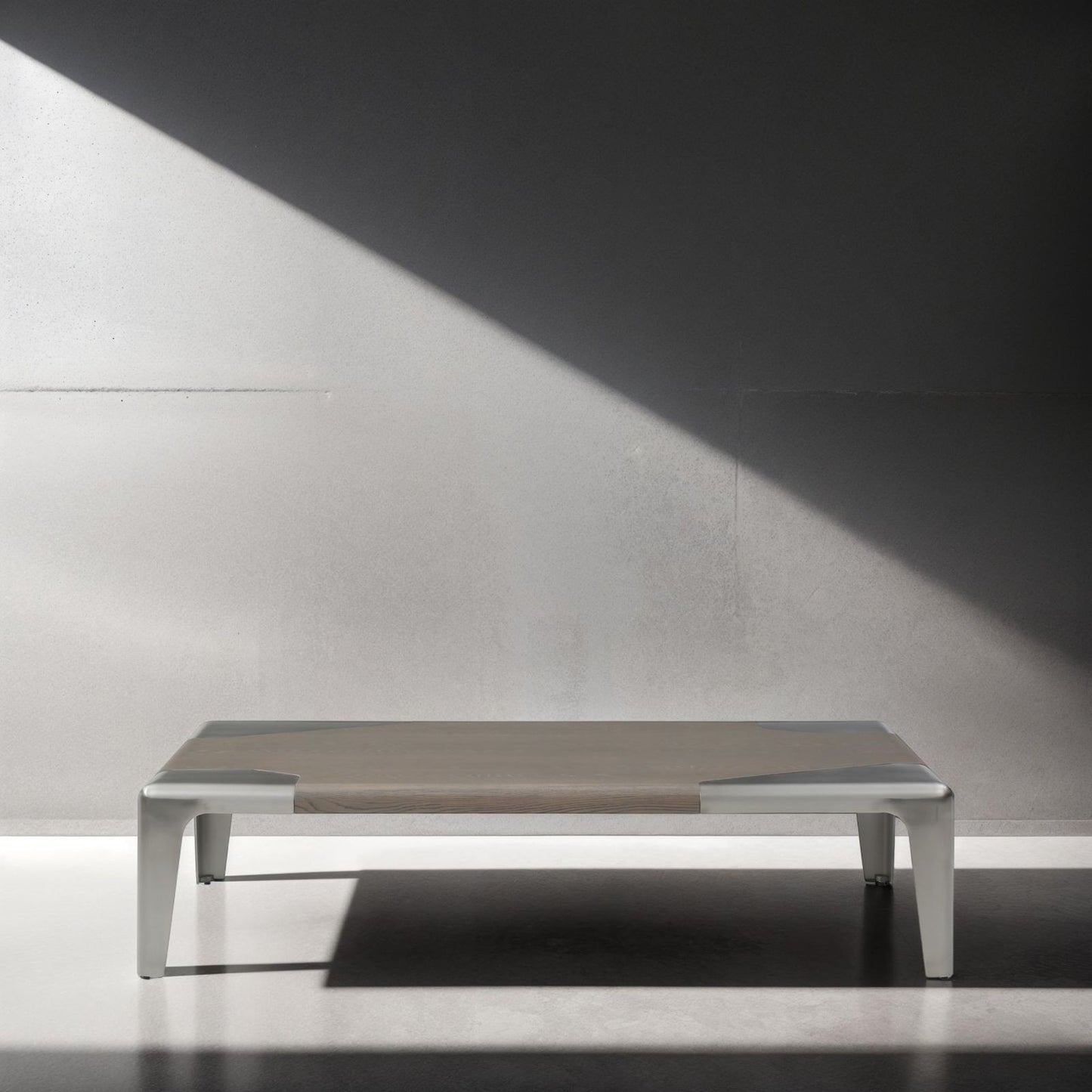 57" Gray and Silver Wood and Stainless Steel Coffee Table