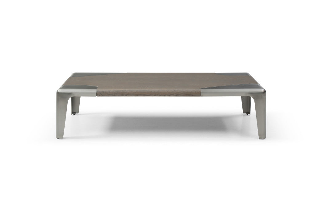 57" Gray and Silver Wood and Stainless Steel Coffee Table