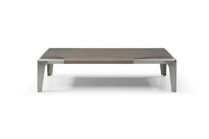 57" Gray and Silver Wood and Stainless Steel Coffee Table