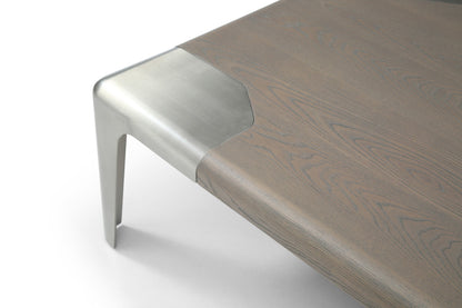 57" Gray and Silver Wood and Stainless Steel Coffee Table