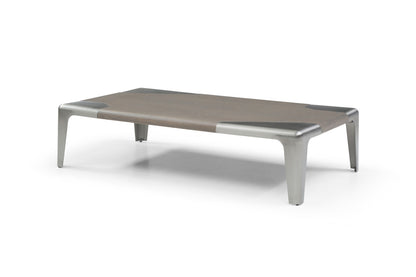 57" Gray and Silver Wood and Stainless Steel Coffee Table