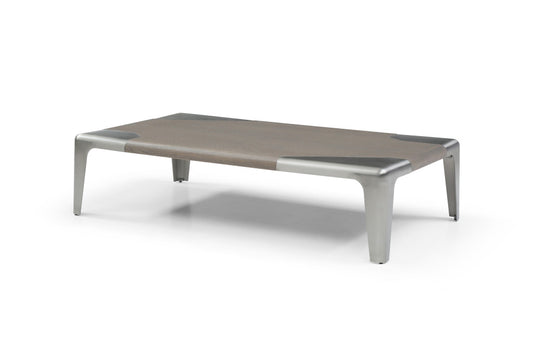 57" Gray and Silver Wood and Stainless Steel Coffee Table