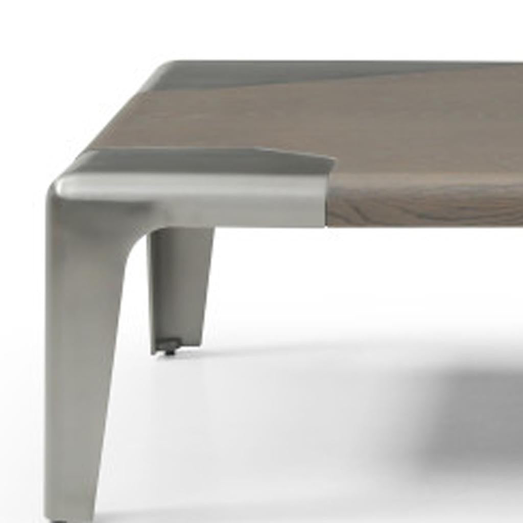 57" Gray and Silver Wood and Stainless Steel Coffee Table