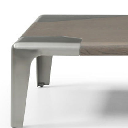 57" Gray and Silver Wood and Stainless Steel Coffee Table