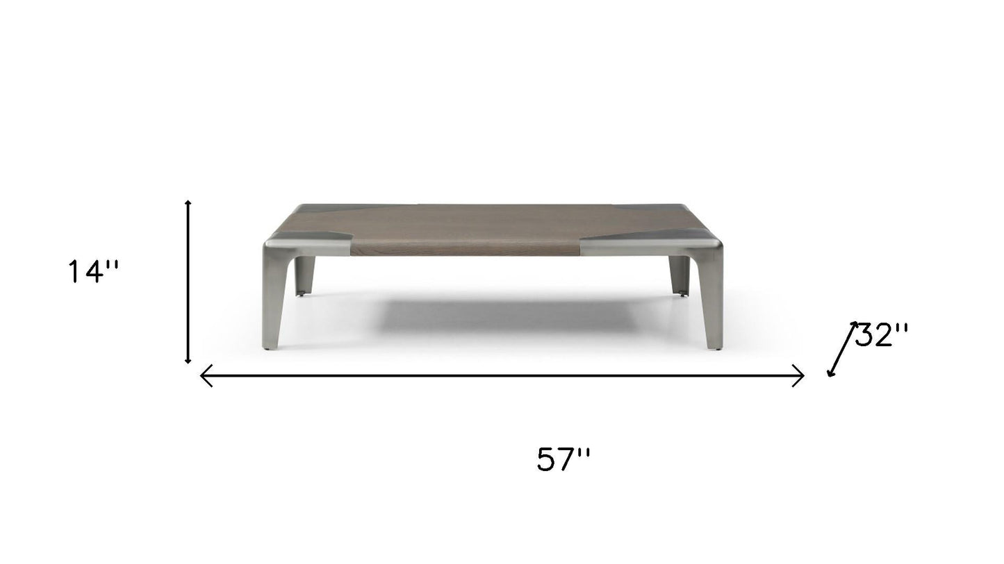 57" Gray and Silver Wood and Stainless Steel Coffee Table